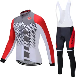 CR Winter Men's Cycling Jersey Long Sleeves Thermal Fleece Bike Jersey   Bib Pants, Winter Cycling Kit Clothing Set for Men