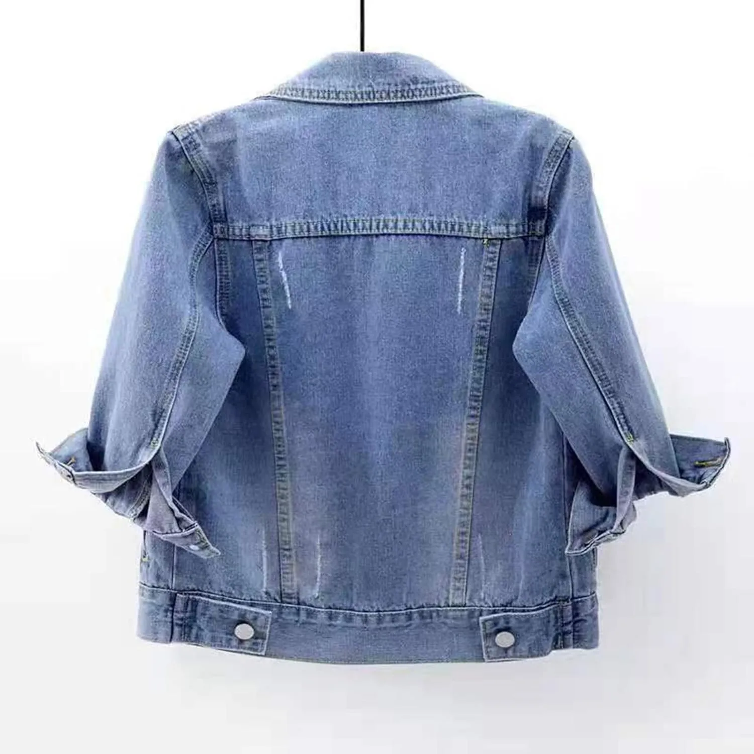 Cropped Jean Jackets for Women Casual 3/4 Sleeve Jean Jackets Lightweight Denim Jackets Button Down Trucker Coats