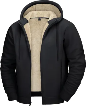 CRYSULLY Men's Sherpa Lined Jacket Fleece Full Zip Winter Hooded Sweatshirt Coats