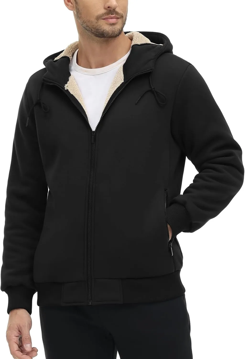 CRYSULLY Men's Sherpa Lined Jacket Fleece Full Zip Winter Hooded Sweatshirt Coats