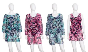 CU-CMPRT - Wholesale Women's Sheer Floral Print Cover-Up Dresses