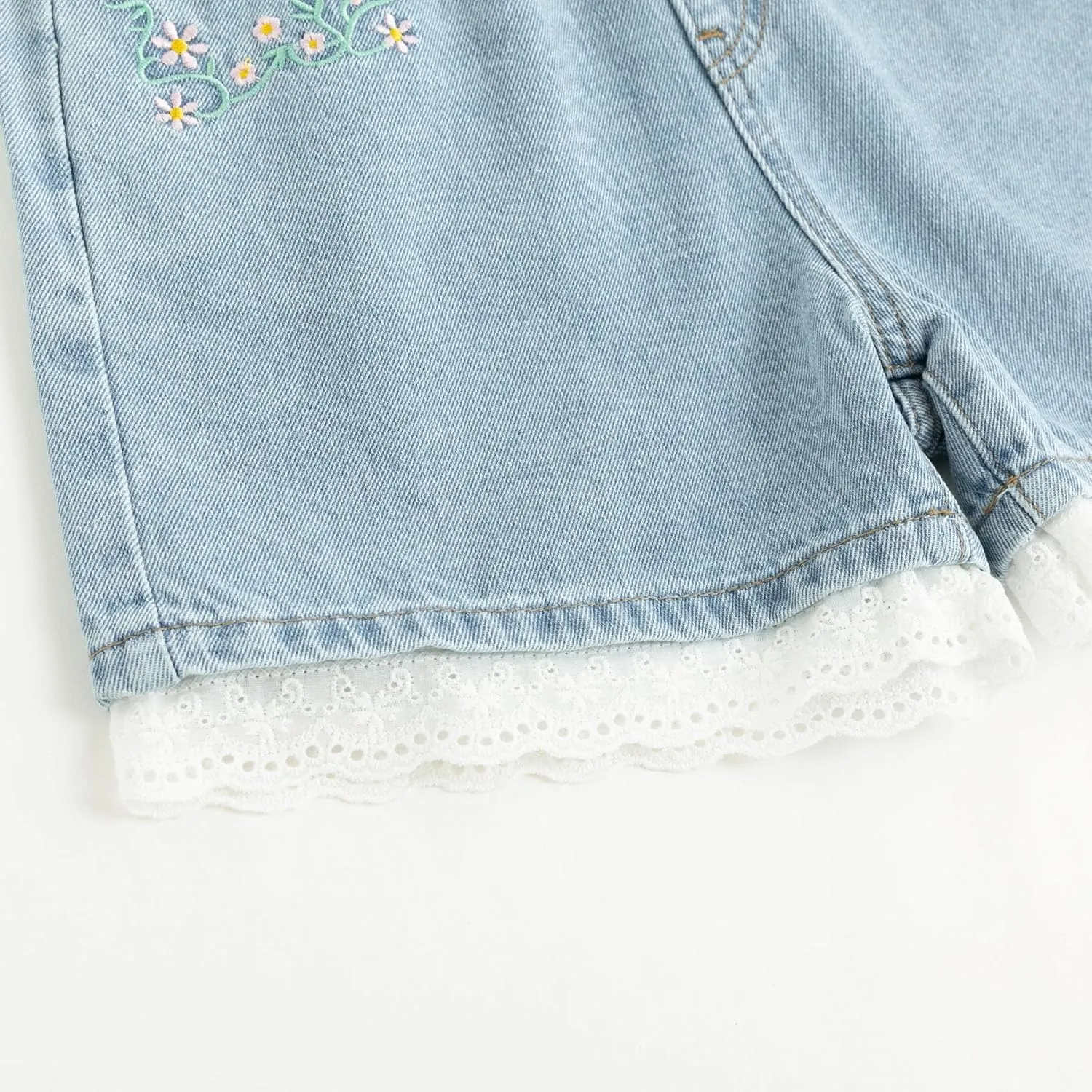 Curipeer Girls Embroidered Star Printed High Waistband Jeans with Pockets 5-14T