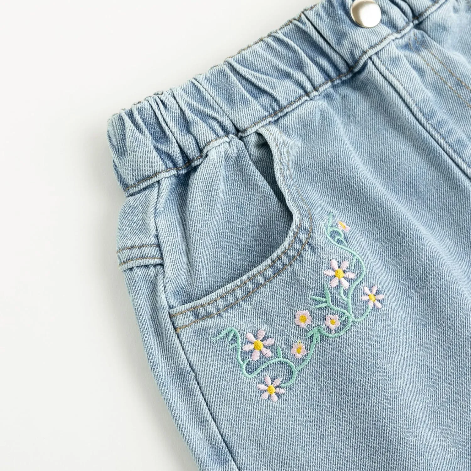 Curipeer Girls Embroidered Star Printed High Waistband Jeans with Pockets 5-14T