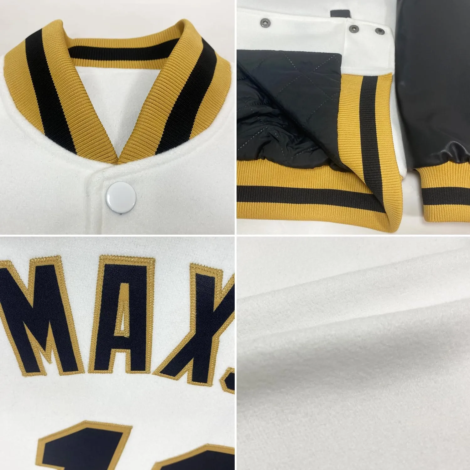 Custom White Varsity Baseball Jacket Leather Sleeve Personalized Letterman Jackets Stitched Name Number Logo