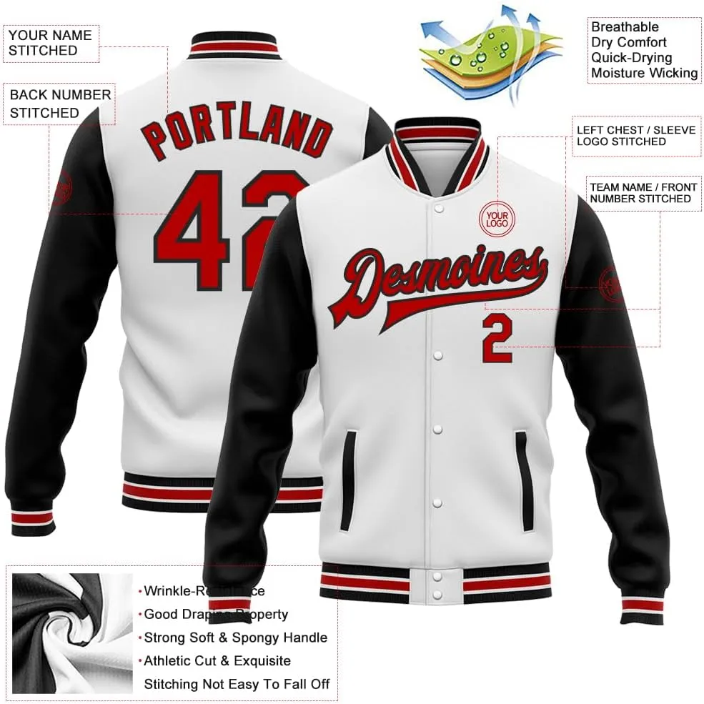 Custom White Varsity Baseball Jacket Leather Sleeve Personalized Letterman Jackets Stitched Name Number Logo
