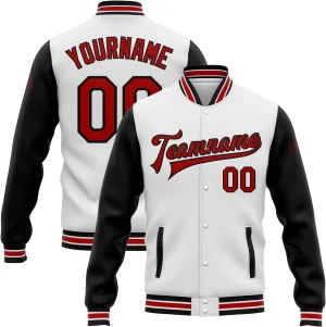 Custom White Varsity Baseball Jacket Leather Sleeve Personalized Letterman Jackets Stitched Name Number Logo