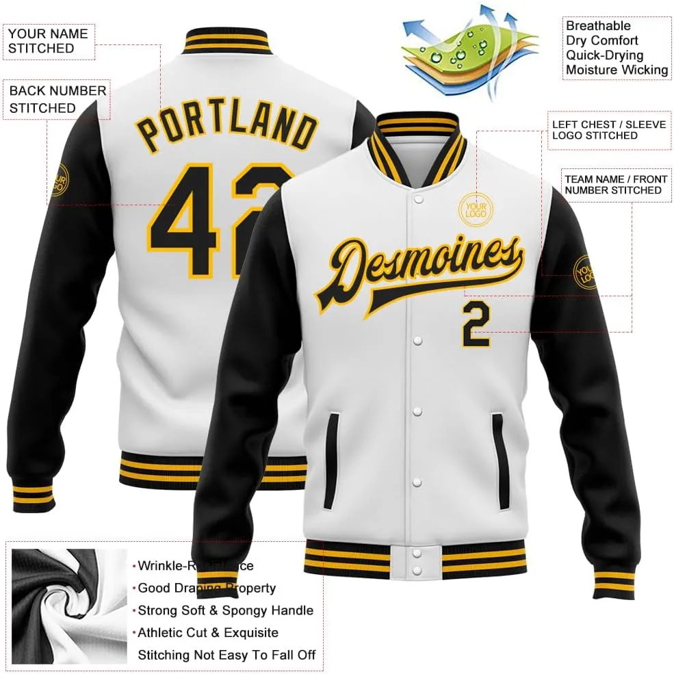 Custom White Varsity Baseball Jacket Leather Sleeve Personalized Letterman Jackets Stitched Name Number Logo