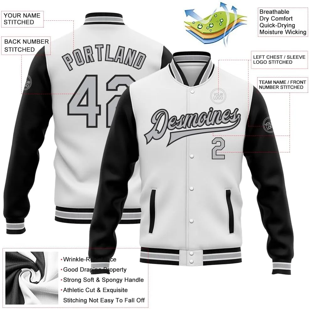 Custom White Varsity Baseball Jacket Leather Sleeve Personalized Letterman Jackets Stitched Name Number Logo