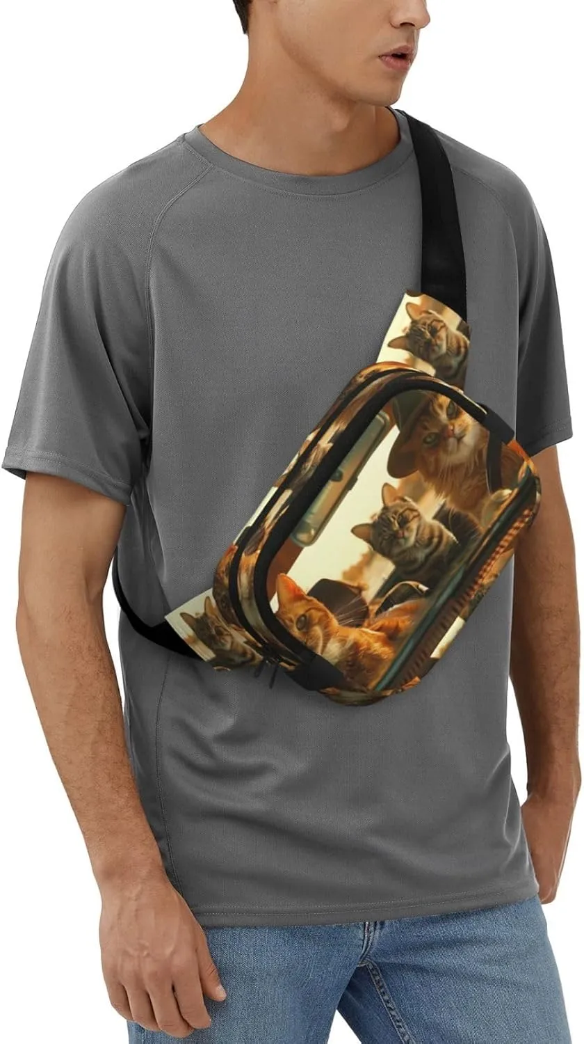 Cute Cat Funny Pack Waist Pack for Women Men, Double Layer Pack for Workout Running Travelling