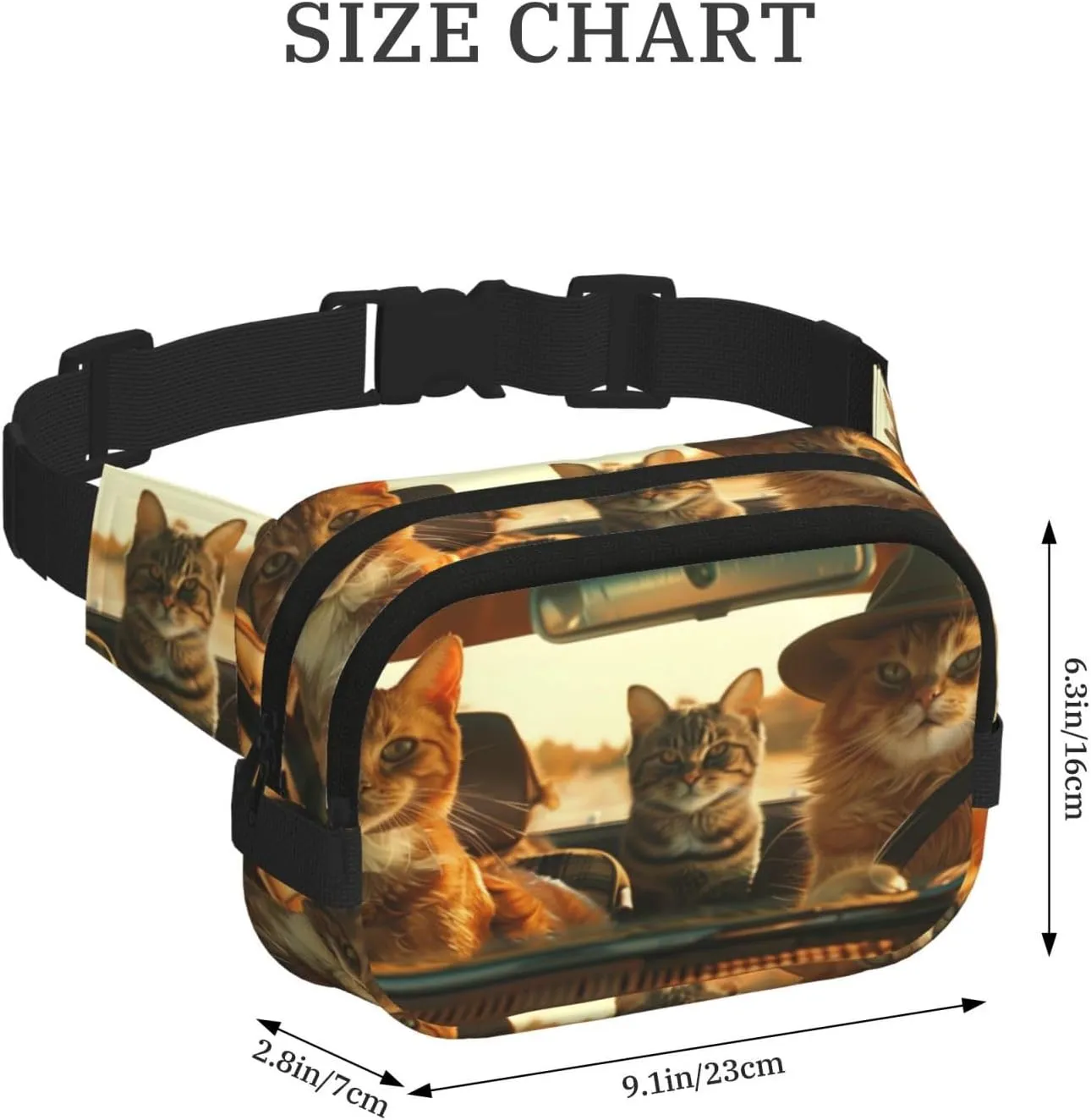 Cute Cat Funny Pack Waist Pack for Women Men, Double Layer Pack for Workout Running Travelling