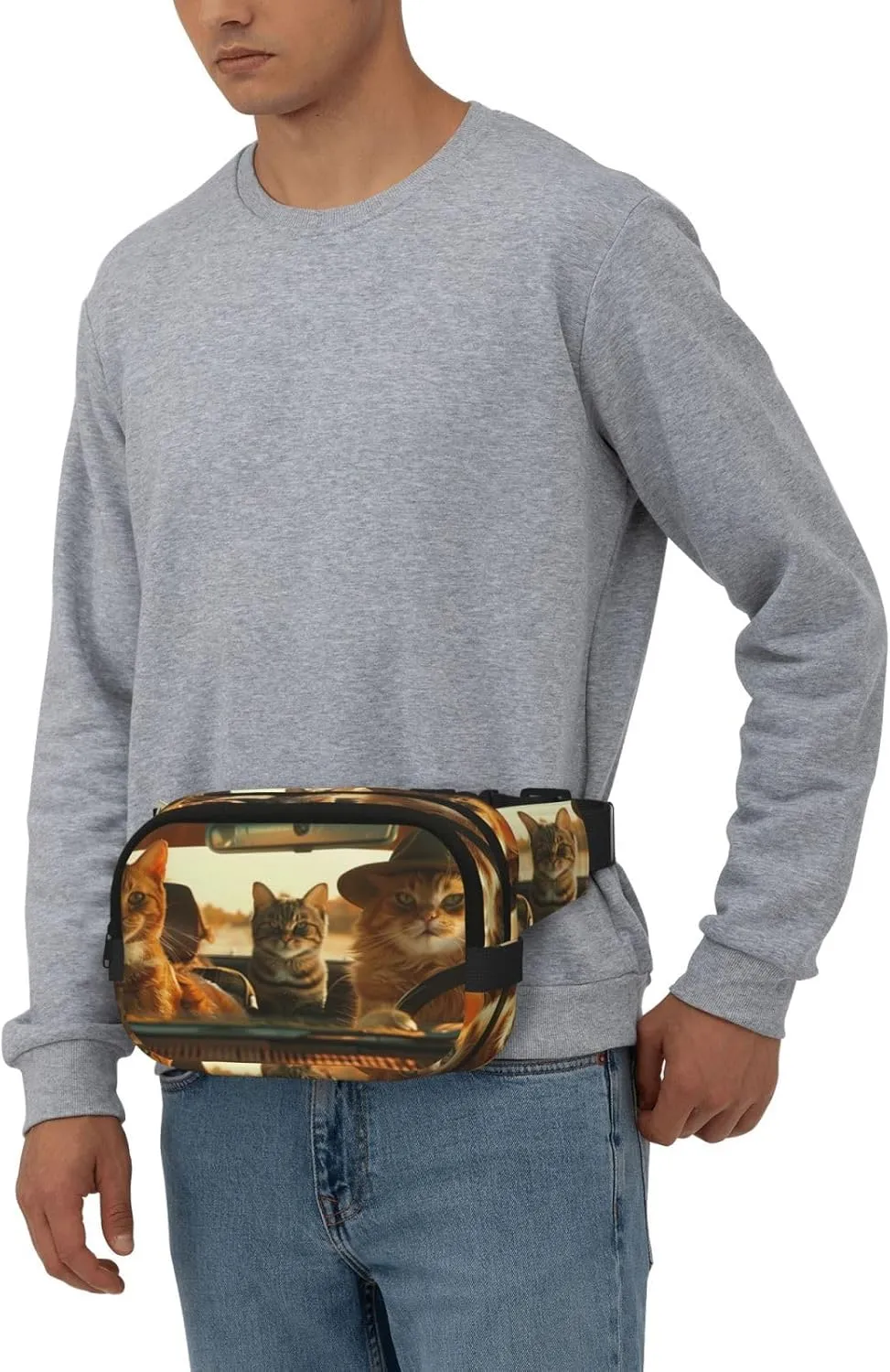 Cute Cat Funny Pack Waist Pack for Women Men, Double Layer Pack for Workout Running Travelling