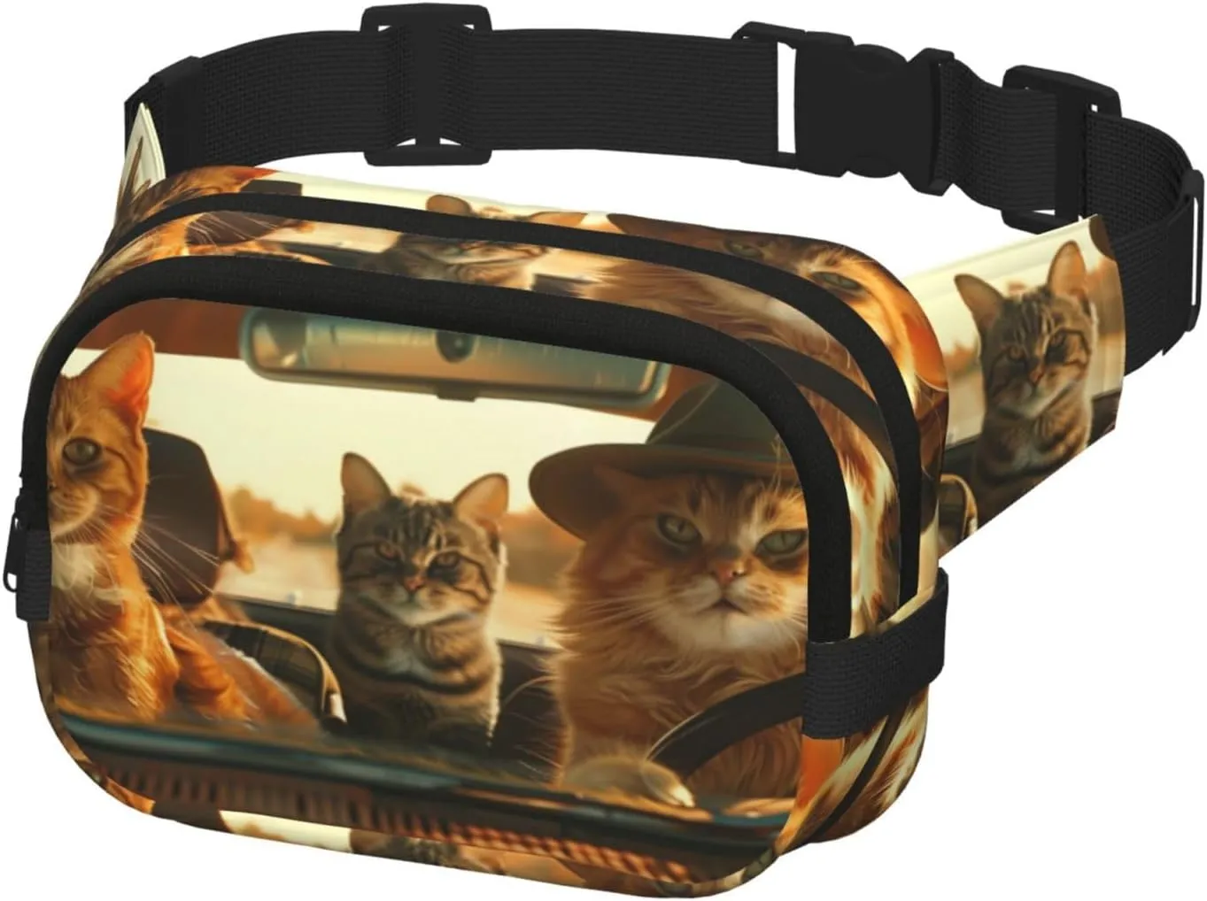 Cute Cat Funny Pack Waist Pack for Women Men, Double Layer Pack for Workout Running Travelling