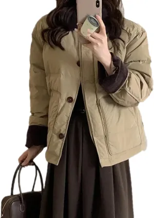 Dawery Patchwork Cropped Jacket Autumn Winter Women Cotton-padded Jacket Lightweight Coat Pocket Long Sleeve Warm Coats