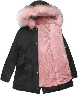 DBFBDTU Women Jacket Padded Coat Middle Length Warm Fleece Hooded Parkas Overcoat