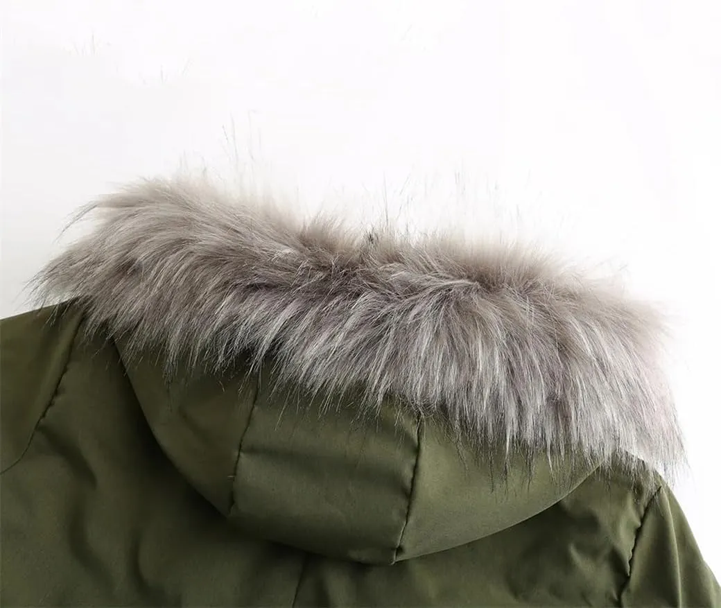 DBFBDTU Women Jacket Padded Coat Middle Length Warm Fleece Hooded Parkas Overcoat