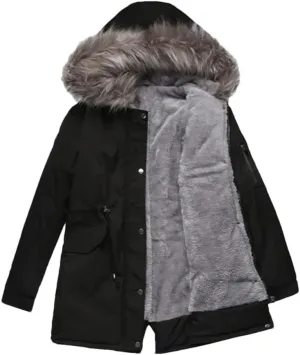 DBFBDTU Women Jacket Padded Coat Middle Length Warm Fleece Hooded Parkas Overcoat