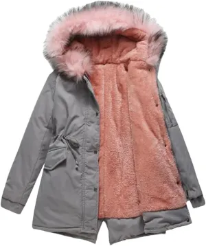 DBFBDTU Women Jacket Padded Coat Middle Length Warm Fleece Hooded Parkas Overcoat