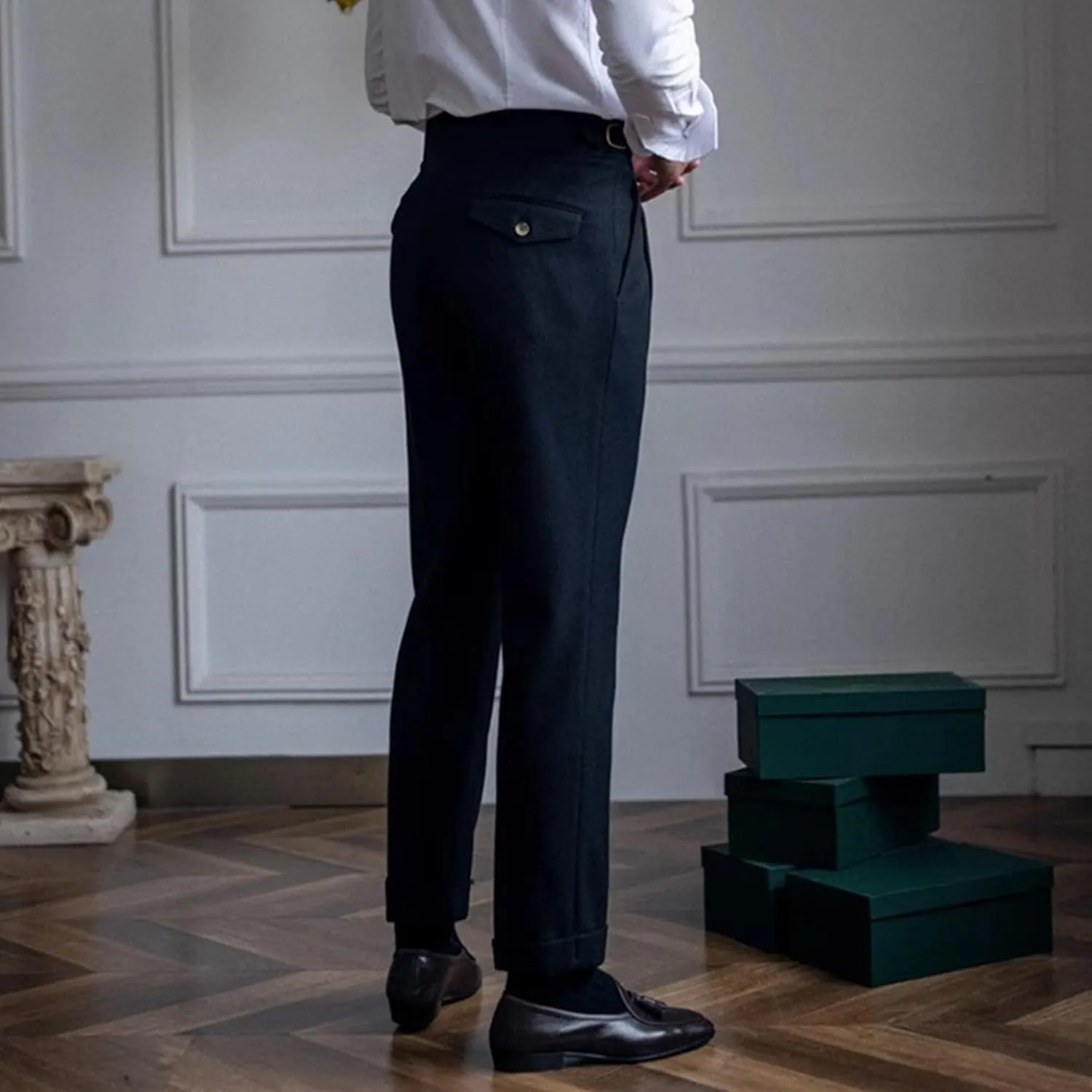 DGHM-JLMY Men's Fashion Slim Fit Dress Pants High Waist Straight Retro Pant Trousers Casual Business Formal Pants