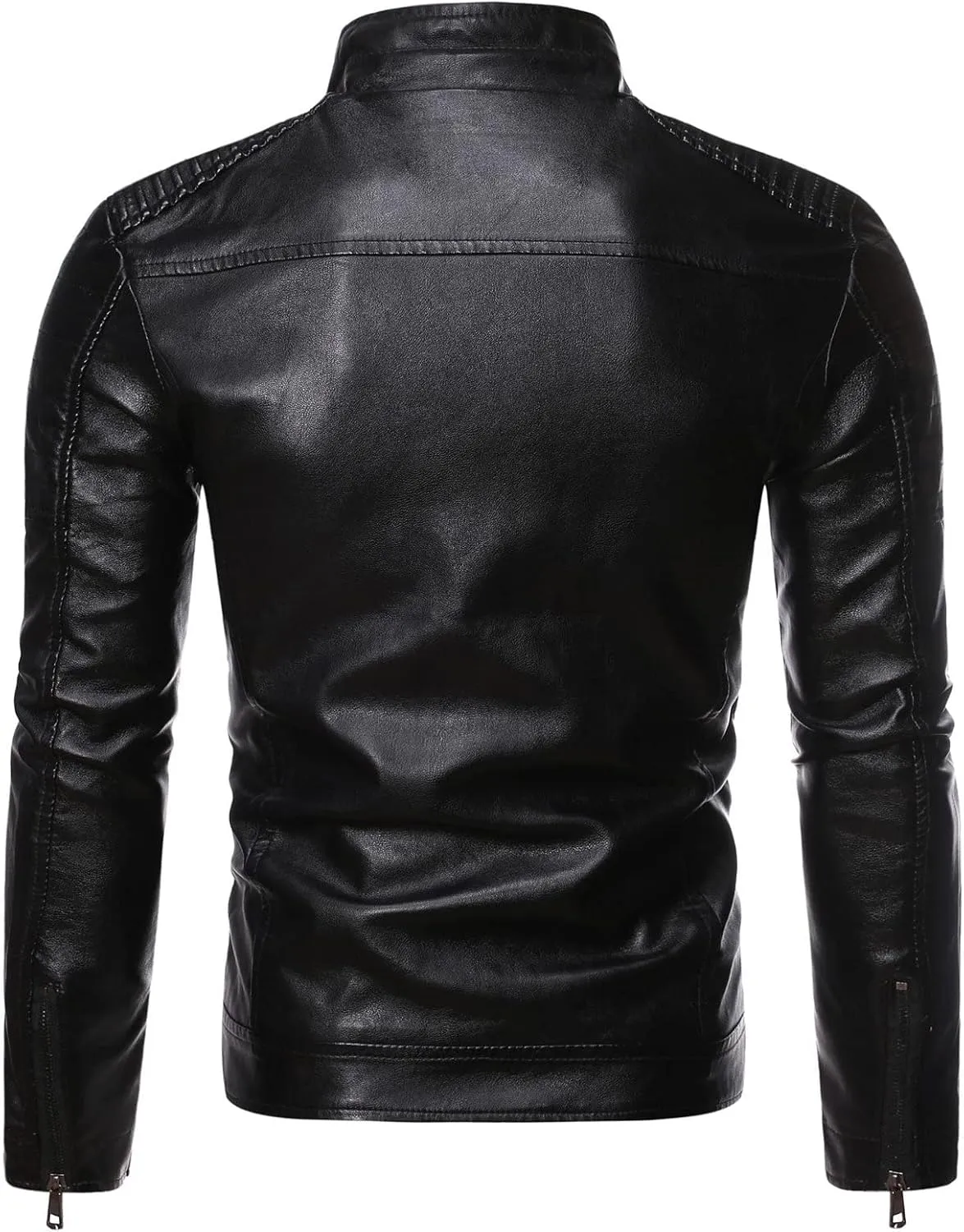 DGHM-JLMY Men's Motorcycle Leather Jacket With Double Zippers Classic Biker PU Jacket Vintage Stand Collar Rider Jacket Coat