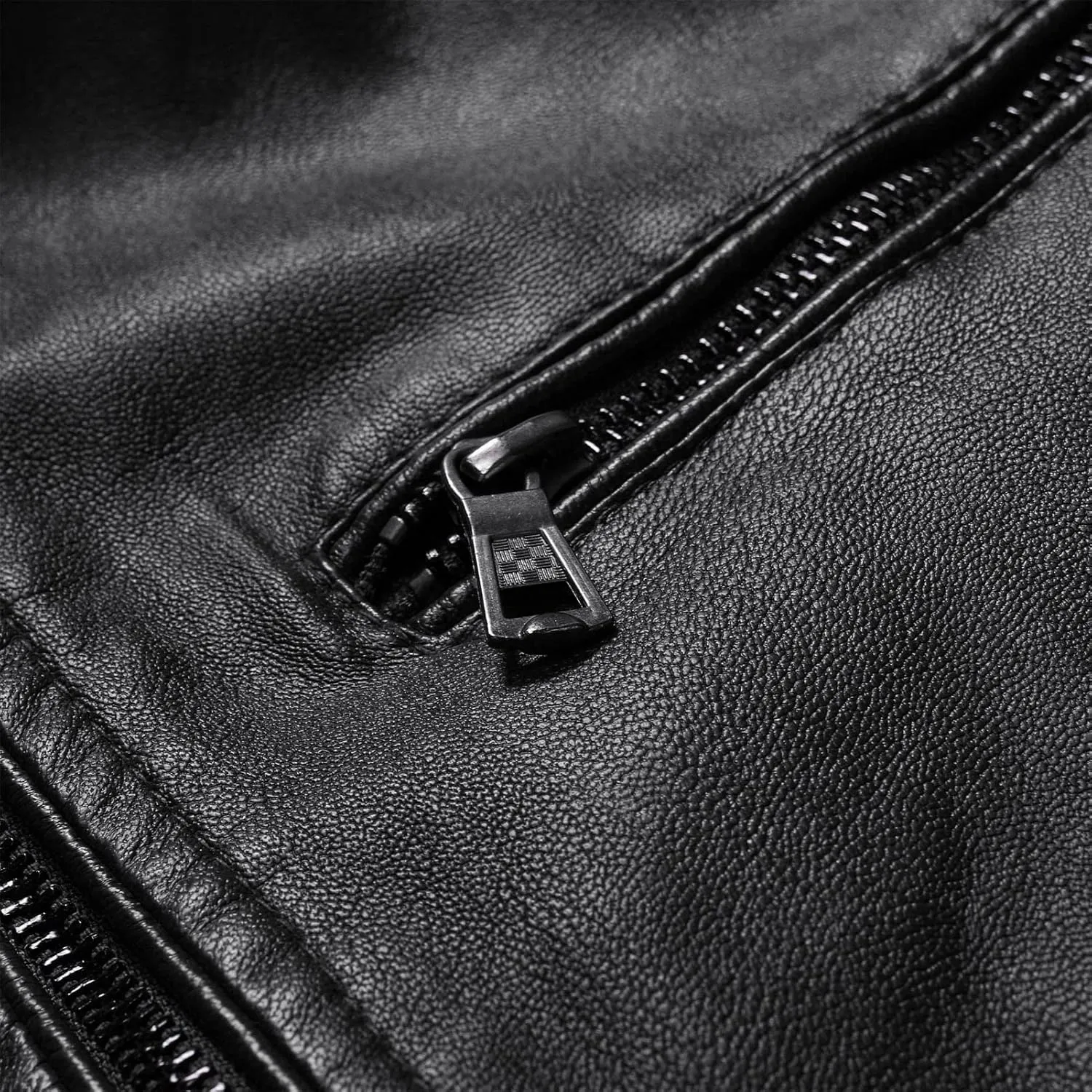 DGHM-JLMY Men's Motorcycle Leather Jacket With Double Zippers Classic Biker PU Jacket Vintage Stand Collar Rider Jacket Coat