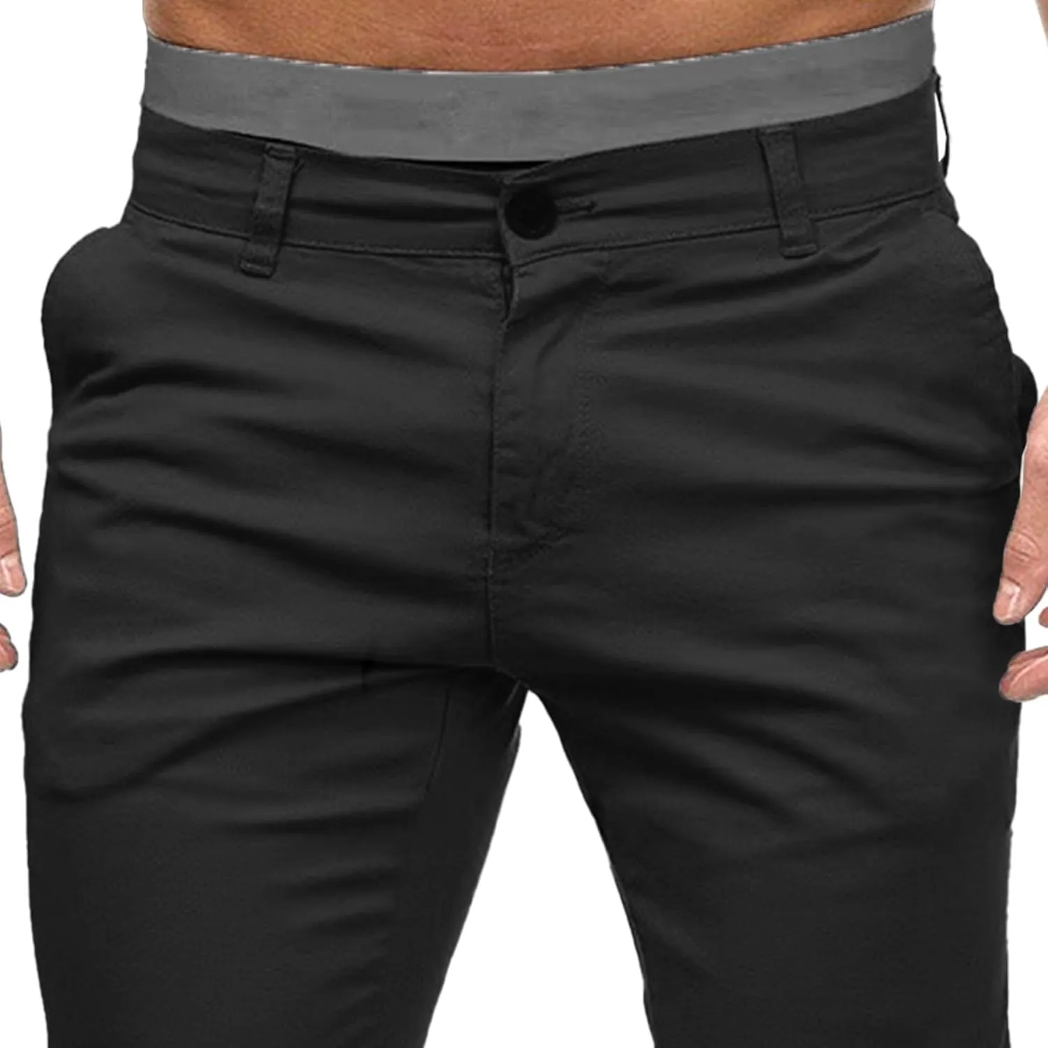 DGHM-JLMY Mens Solid Color Business Slim Pants Stretch Regular Slim Fit Casual Trousers Fashion Chino Pants