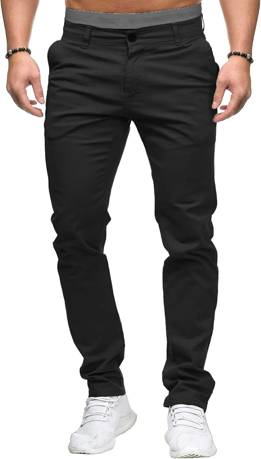 DGHM-JLMY Mens Solid Color Business Slim Pants Stretch Regular Slim Fit Casual Trousers Fashion Chino Pants