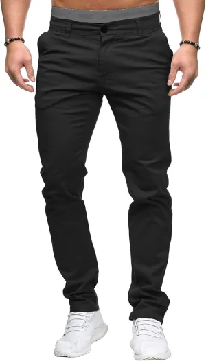 DGHM-JLMY Mens Solid Color Business Slim Pants Stretch Regular Slim Fit Casual Trousers Fashion Chino Pants