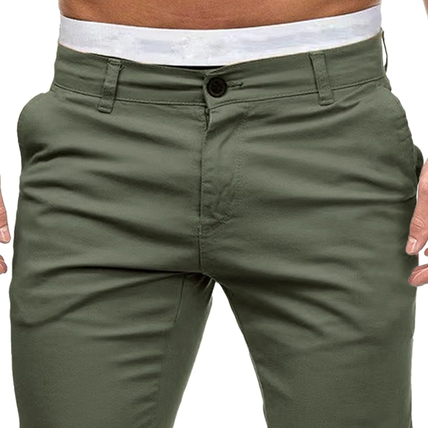 DGHM-JLMY Men's Solid Color Chinos Lightweight Casual Slim Fit Stretch Pants Flat-Front Skinny Regular Dress Pants