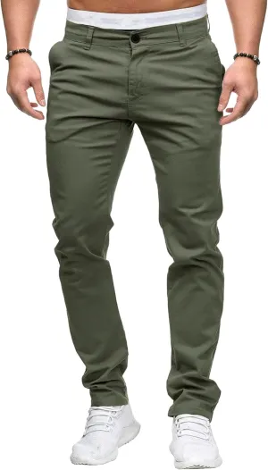 DGHM-JLMY Men's Solid Color Chinos Lightweight Casual Slim Fit Stretch Pants Flat-Front Skinny Regular Dress Pants