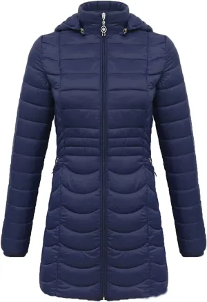 DGHM-JLMY Women's Zipper Hooded Detachable Cotton-Padded Jacket Long Quilted Winter Coat Thicken Puffer Jacket
