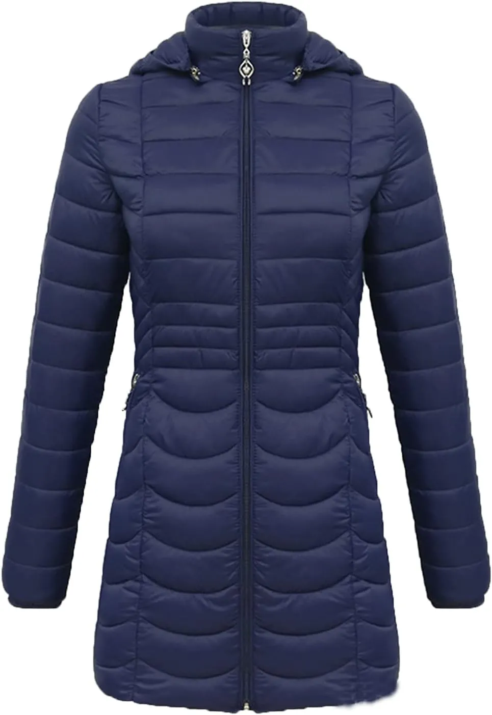 DGHM-JLMY Women's Zipper Hooded Detachable Cotton-Padded Jacket Long Quilted Winter Coat Thicken Puffer Jacket