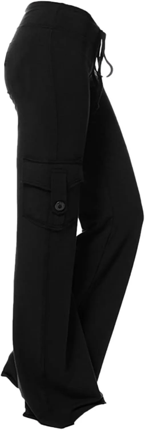 Dgoopd Cargo Pants Women Wide Leg High Waist Yoga Pants Plus Size Cargo Yoga Pants Drawstring Soft Lounge Pants with Pockets