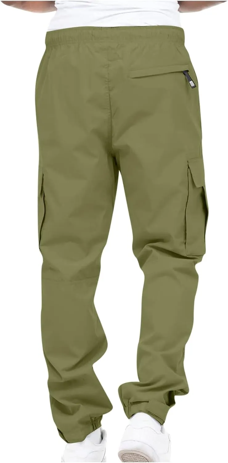 Dgoopd Men's Cargo Pants Casual Elastic Waist Pants Regular Fit Jogger Pants Outdoor Hiking Pants Active Pants with Pockets