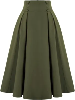 Disimlarl Elastic Waist A Line Elegant Flared Midi Skirts Solid Color Black Red Women Pleated Skirt