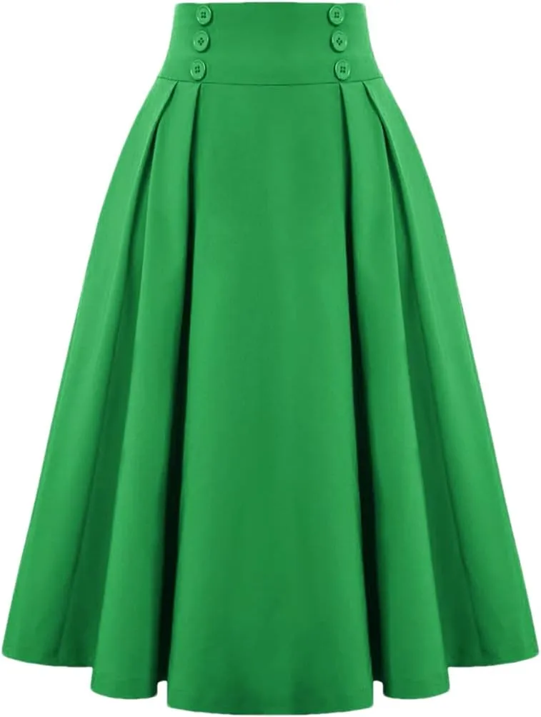 Disimlarl Elastic Waist A Line Elegant Flared Midi Skirts Solid Color Black Red Women Pleated Skirt