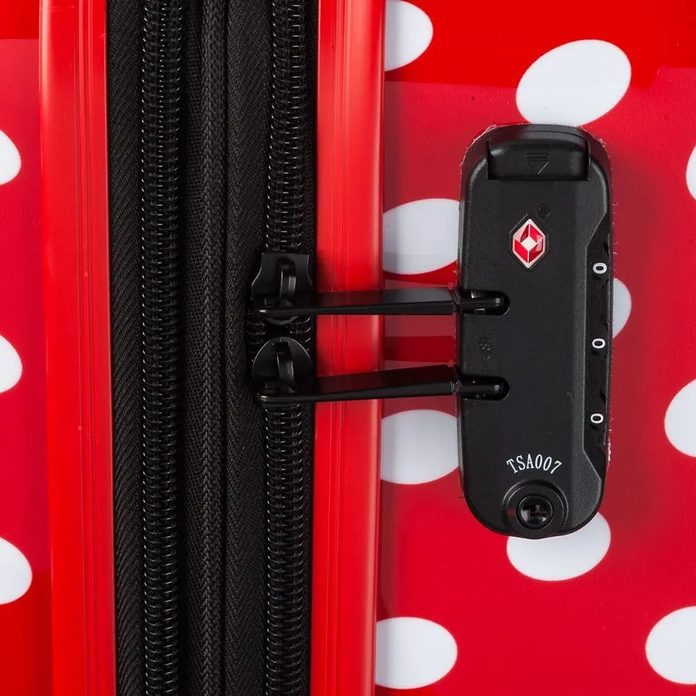 DISNEY STORE Official 28-Inch Hardside Large Luggage with Spinner Wheels and Retractable Handle, Rolling Suitcase for Travel - Minnie Mouse, Polka Dot Print, Embossed Bow