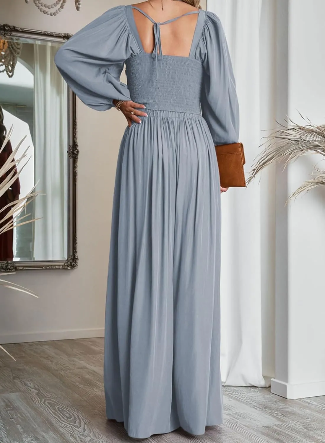 Dokotoo Two Piece Outfits for Women Heart Neck Long Sleeve Crop Tops and Wide Leg Palazzo Pants Lounge Set