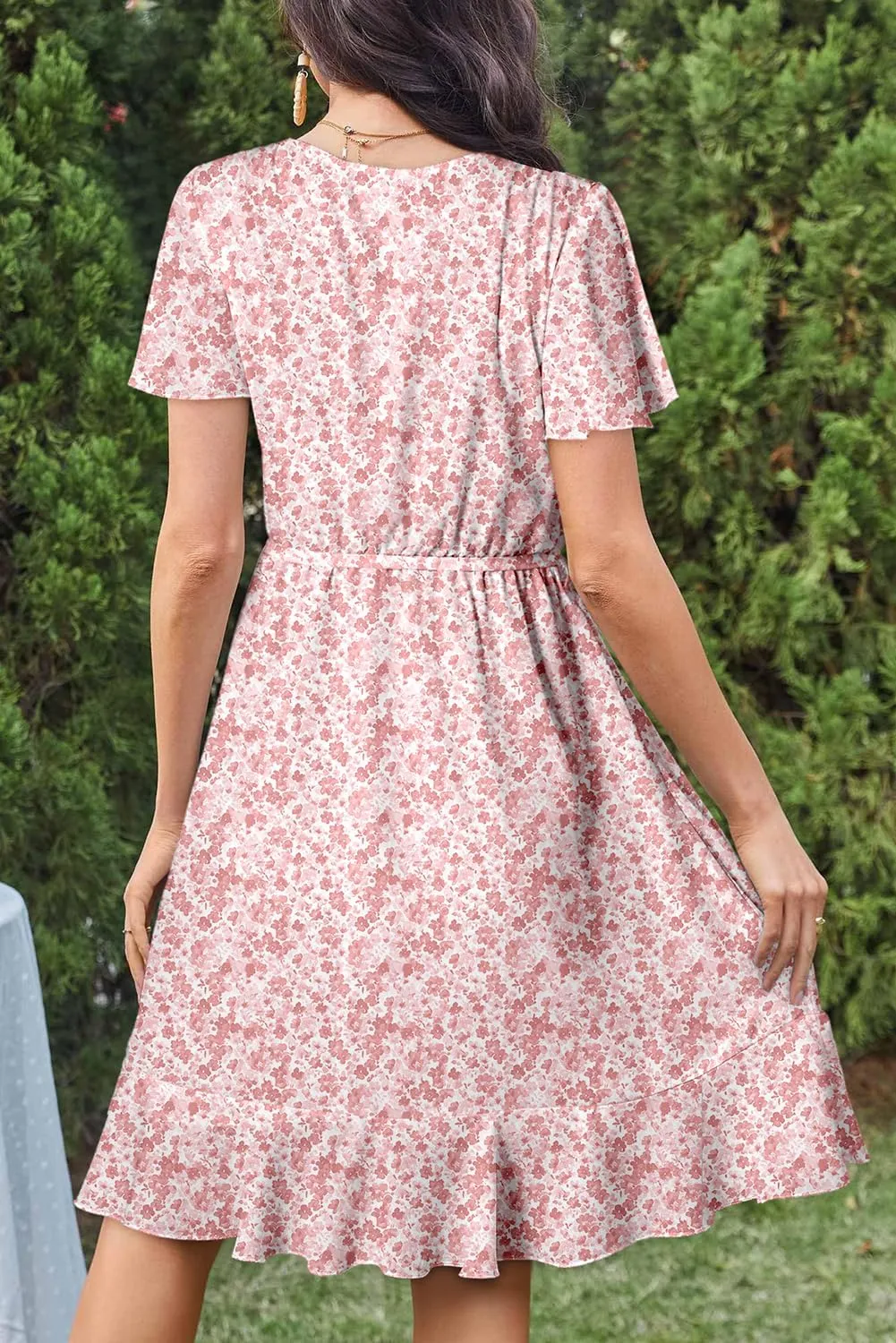 Dokotoo Womens Summer Dresses 2025 Deep V Neck Ruffle Floral Flowy Mini Dress Sundresses Vacation Beach Outfits for Women