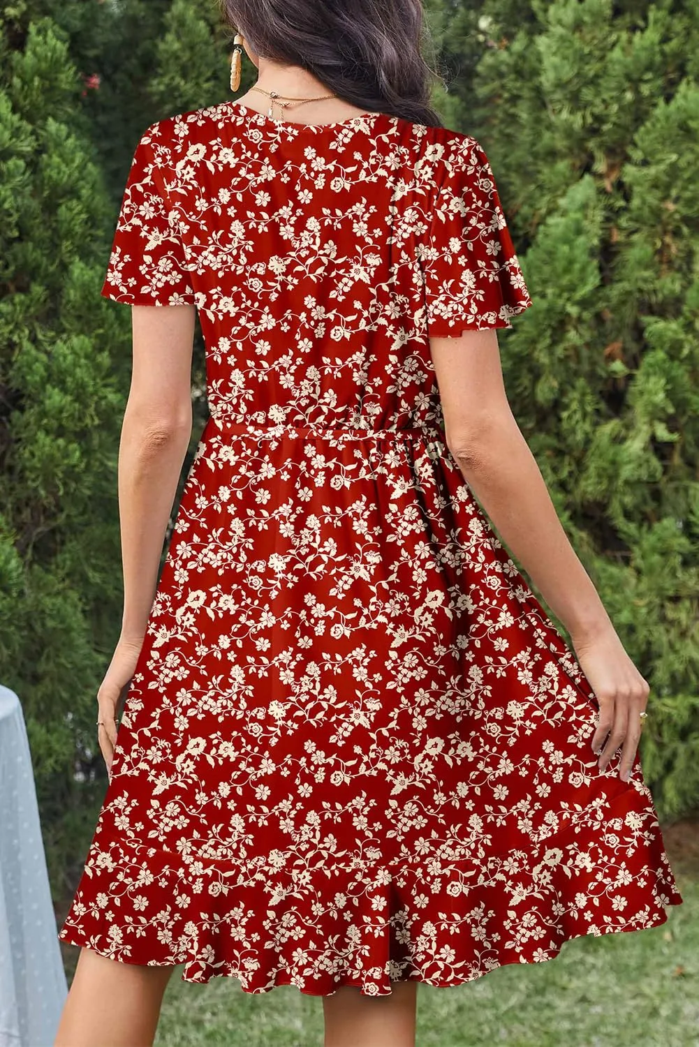 Dokotoo Womens Summer Dresses 2025 Deep V Neck Ruffle Floral Flowy Mini Dress Sundresses Vacation Beach Outfits for Women