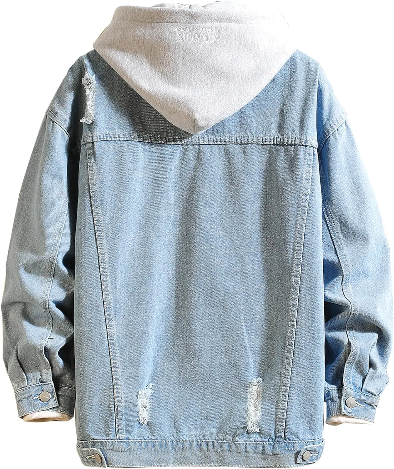 DOSLAVIDA Men's Distressed Denim Jacket Unisex Button Down Jean Coat Casual Long Sleeve Trucker Hooded Jackets Outwear