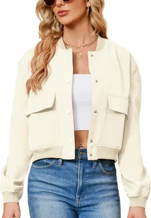Durio Womens Bomber Jacket Fashion Short Cropped Jacket Casual Jackets for Women Varsity Jacket with Pockets Spring Fall