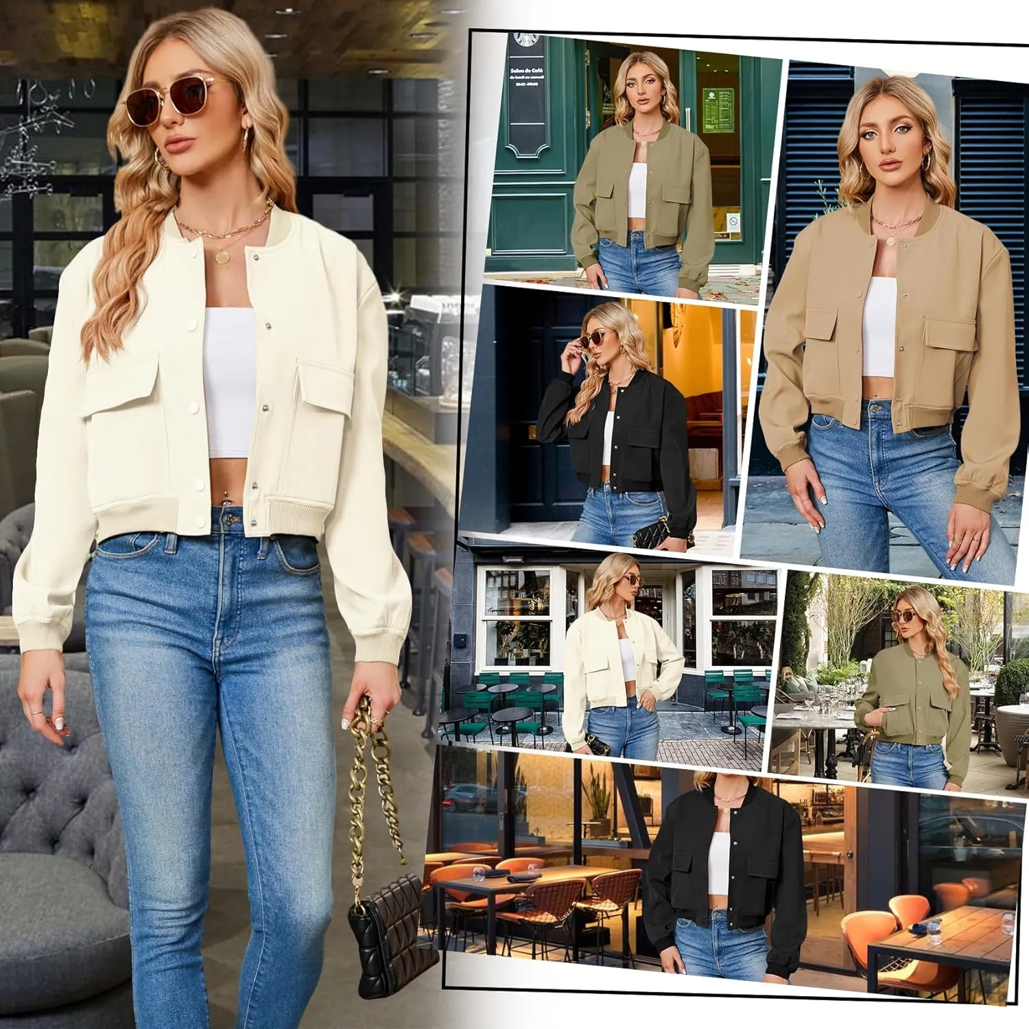 Durio Womens Bomber Jacket Fashion Short Cropped Jacket Casual Jackets for Women Varsity Jacket with Pockets Spring Fall