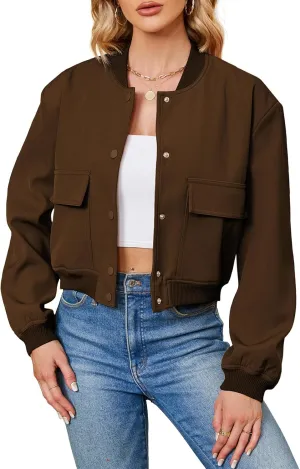Durio Womens Bomber Jacket Fashion Short Cropped Jacket Casual Jackets for Women Varsity Jacket with Pockets Spring Fall
