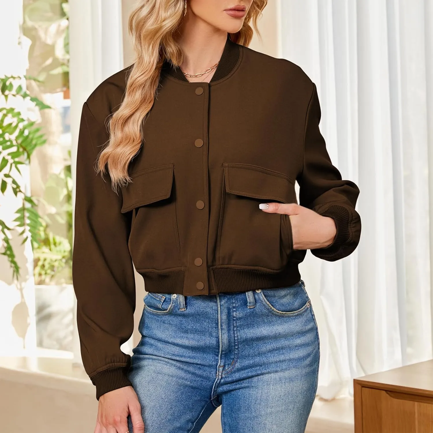 Durio Womens Bomber Jacket Fashion Short Cropped Jacket Casual Jackets for Women Varsity Jacket with Pockets Spring Fall