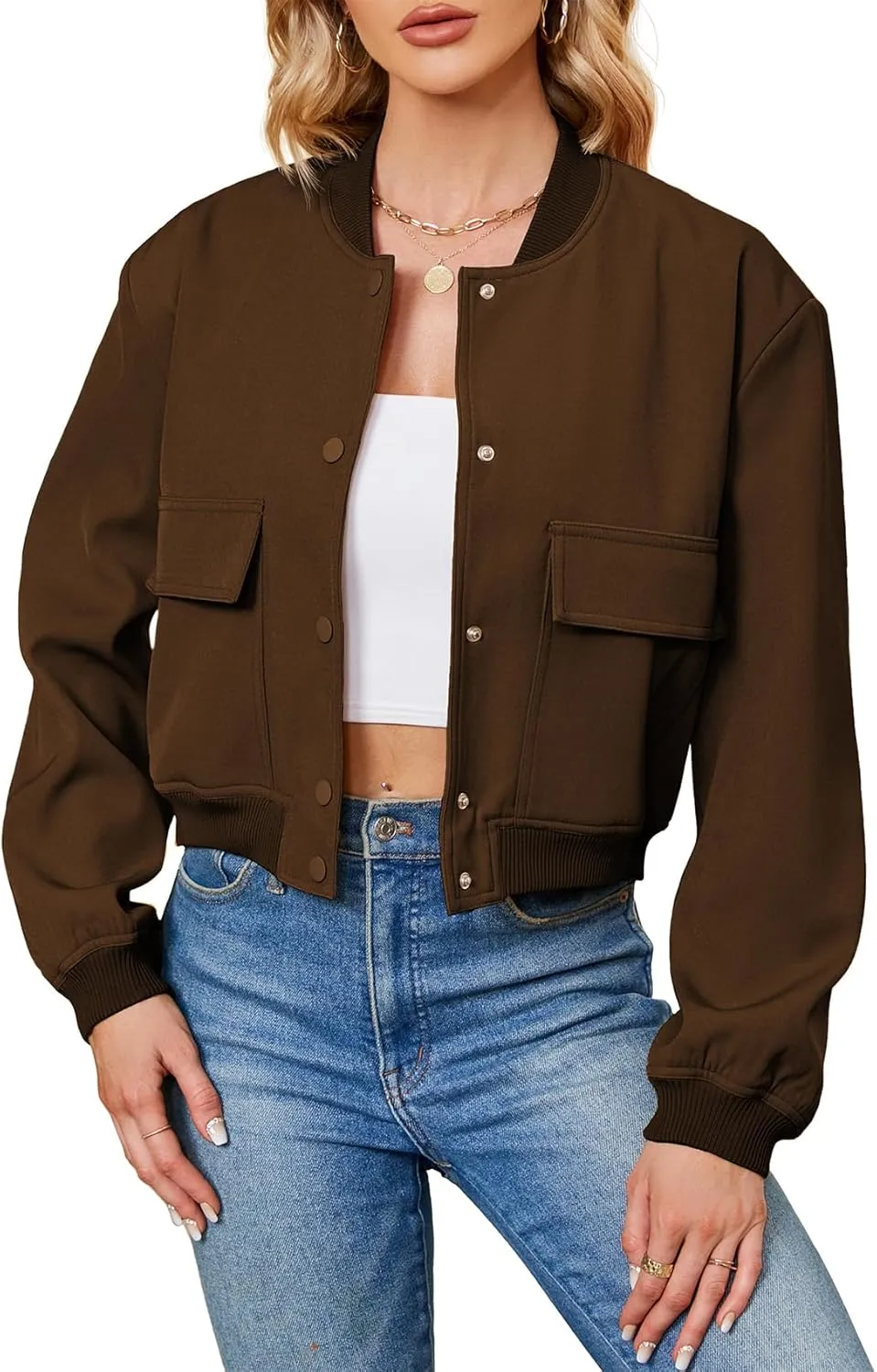 Durio Womens Bomber Jacket Fashion Short Cropped Jacket Casual Jackets for Women Varsity Jacket with Pockets Spring Fall