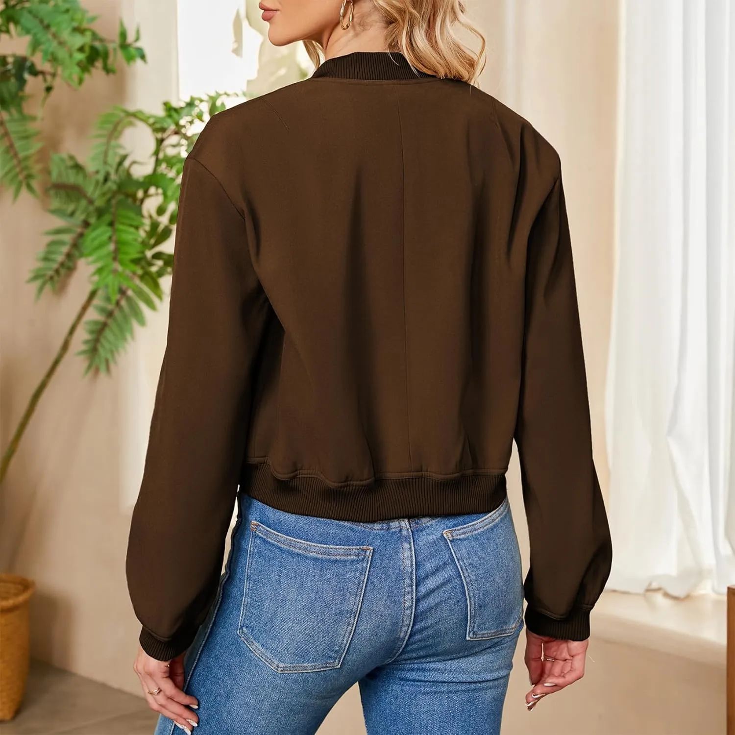 Durio Womens Bomber Jacket Fashion Short Cropped Jacket Casual Jackets for Women Varsity Jacket with Pockets Spring Fall