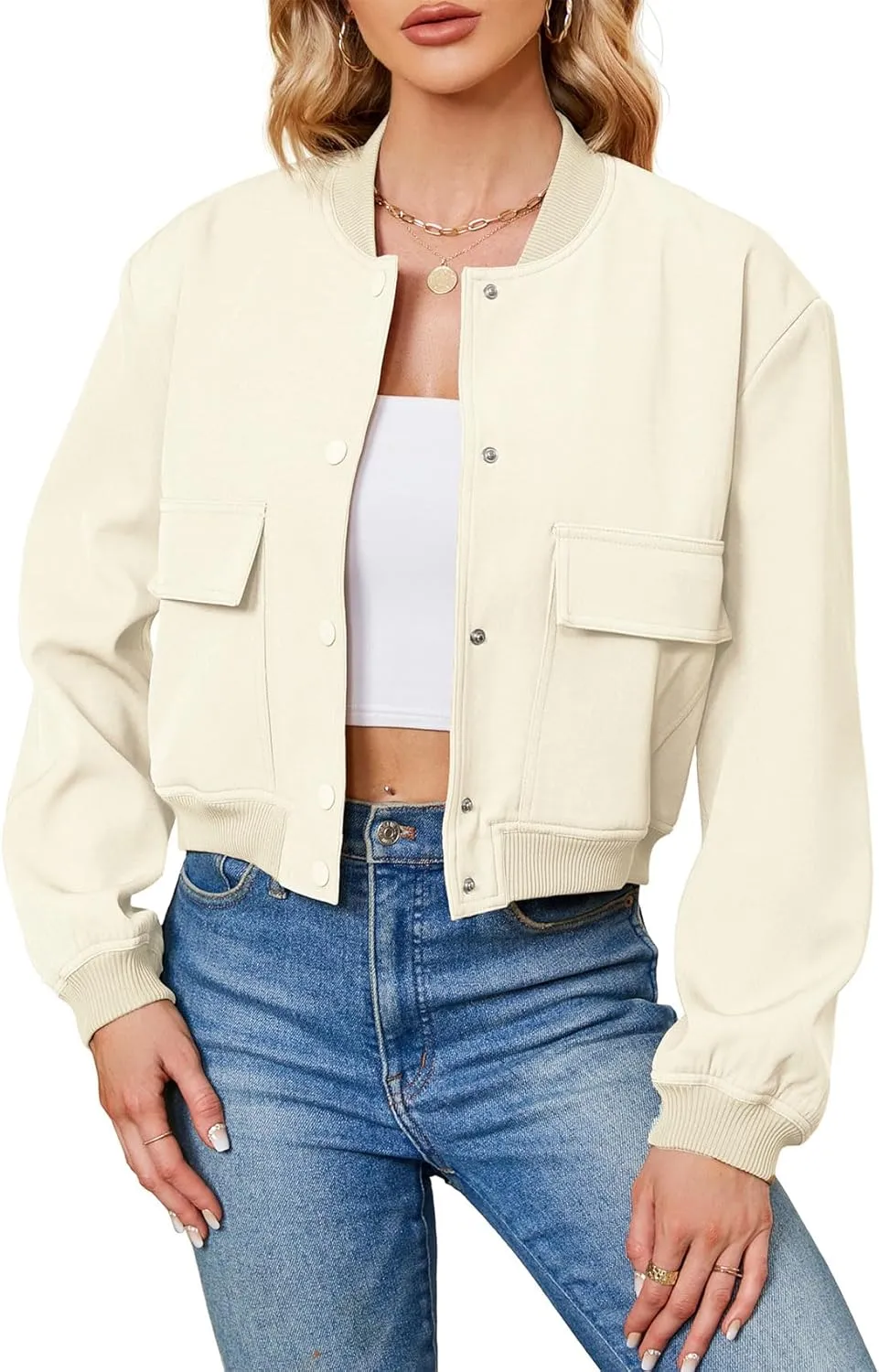 Durio Womens Bomber Jacket Fashion Short Cropped Jacket Casual Jackets for Women Varsity Jacket with Pockets Spring Fall