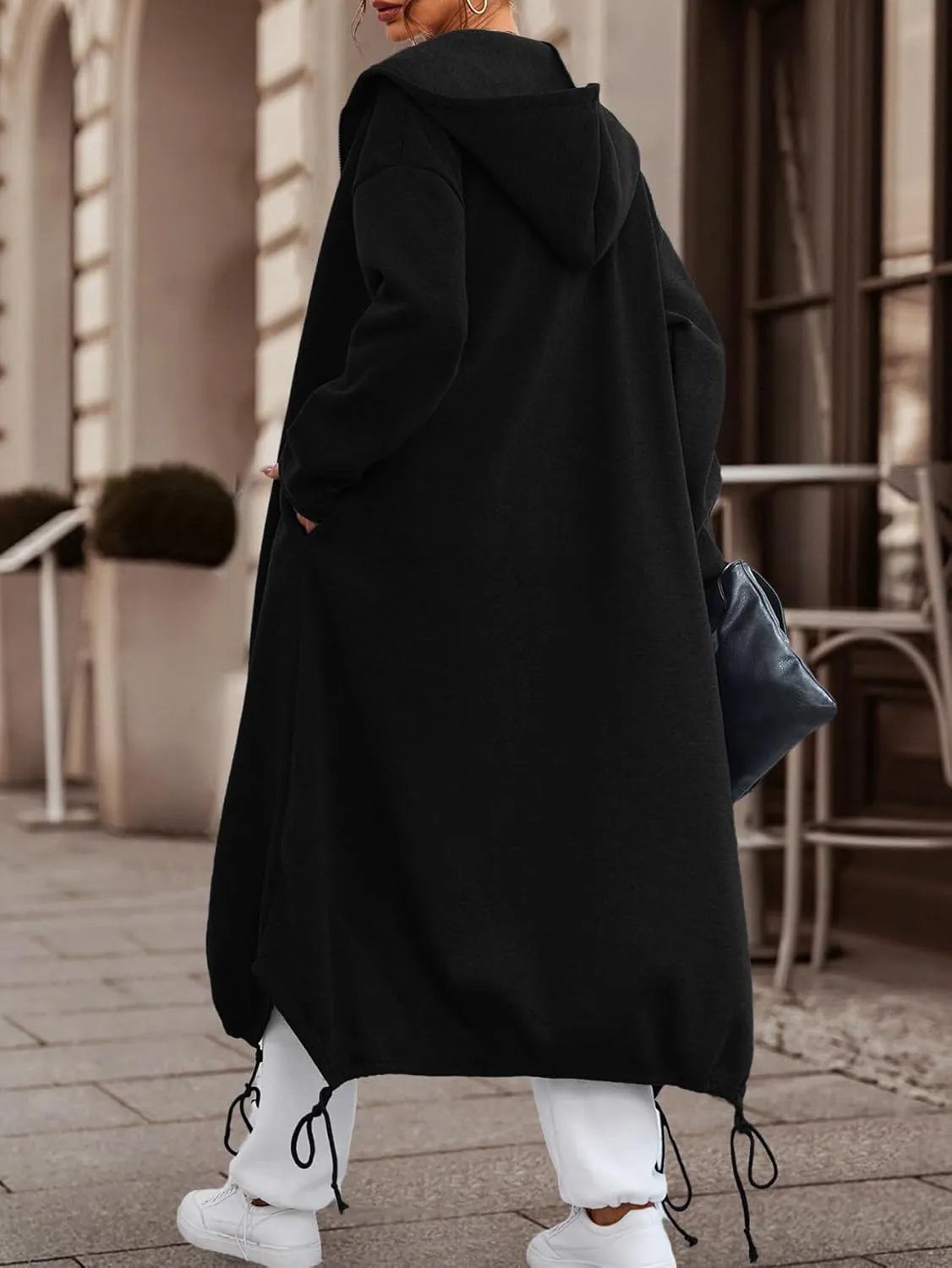 Ebifin Women's Oversized Full Zip Sweatshirts Drop Shoulder Hoodies Drawstring Long Jackets With Pockets