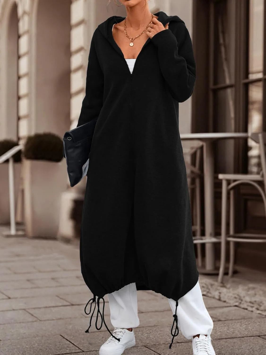 Ebifin Women's Oversized Full Zip Sweatshirts Drop Shoulder Hoodies Drawstring Long Jackets With Pockets