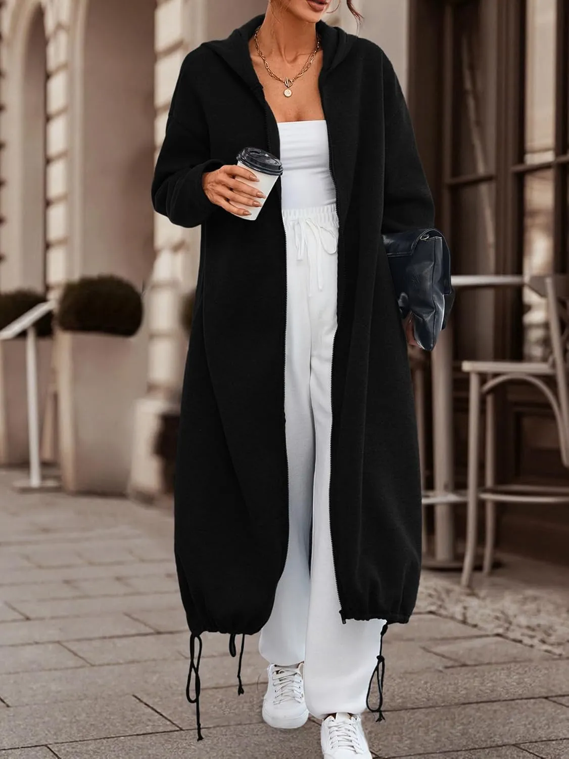 Ebifin Women's Oversized Full Zip Sweatshirts Drop Shoulder Hoodies Drawstring Long Jackets With Pockets